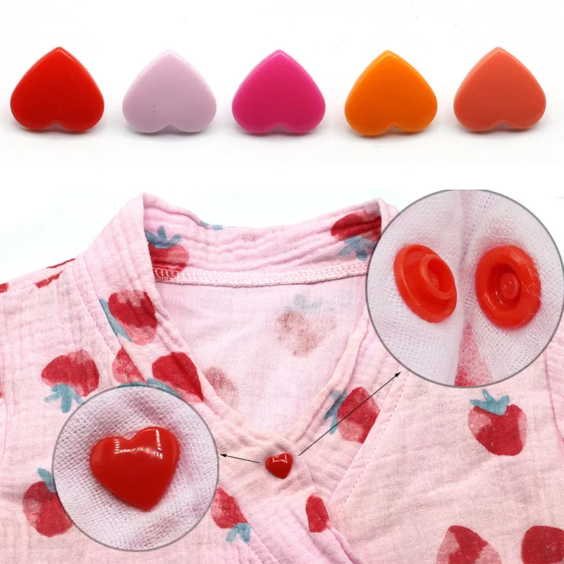 10/20/50 Sets Heart Shaped T5 Plastic Snap Button Fastener Press Buttons For Baby Clothes Clips Buttons Garment Accessories