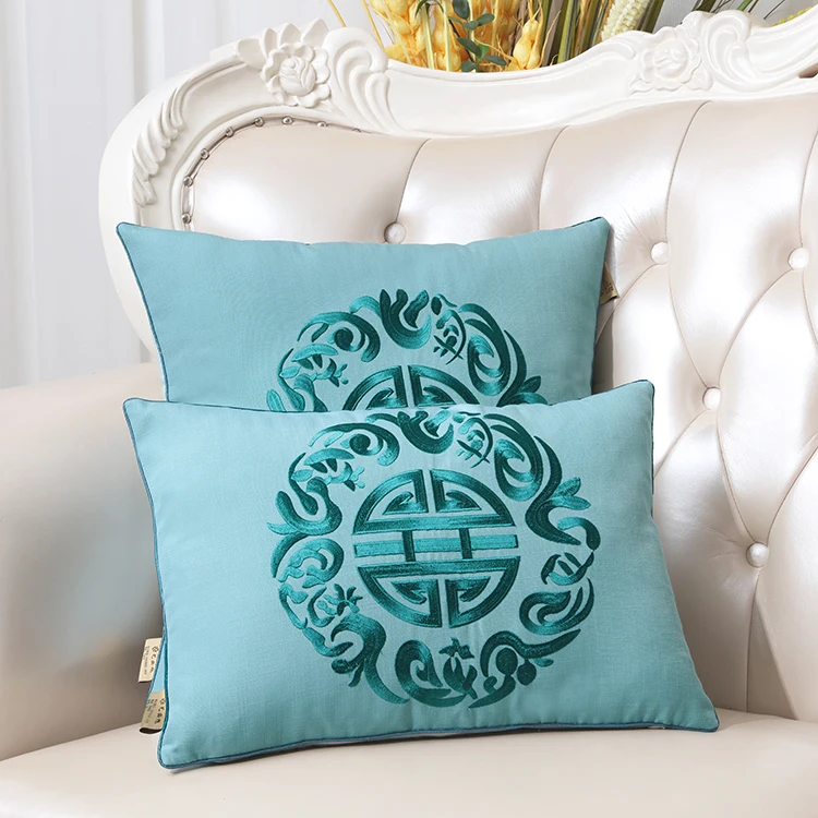 

Cotton Linen New Chinese Style Embroidery Solid Cushion Cover Pure Color Sky Blue Throw Pillow Cover Sofa Bed Decor Pillowcase