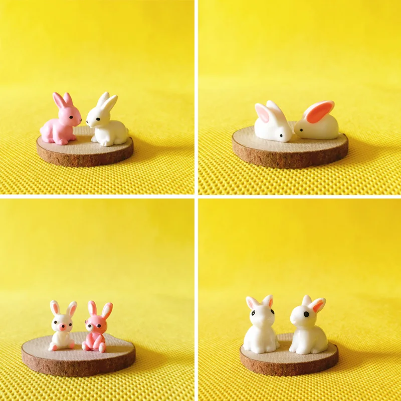 2Pcs cute bunny rabbit miniatures lovely cute fairy garden gnome moss terrarium decor crafts bonsai DIY supplies figurine