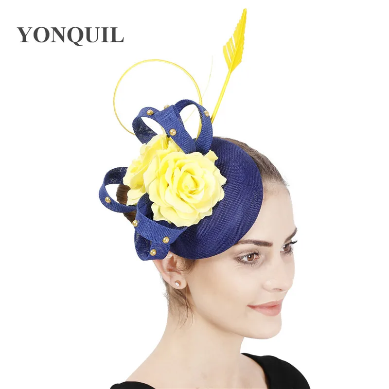 

Women Wedding Fascinator Hat Imitation Sinamay Party Cocktail Millinery With Hair Clips Pins Lady Church Accessories SYF747