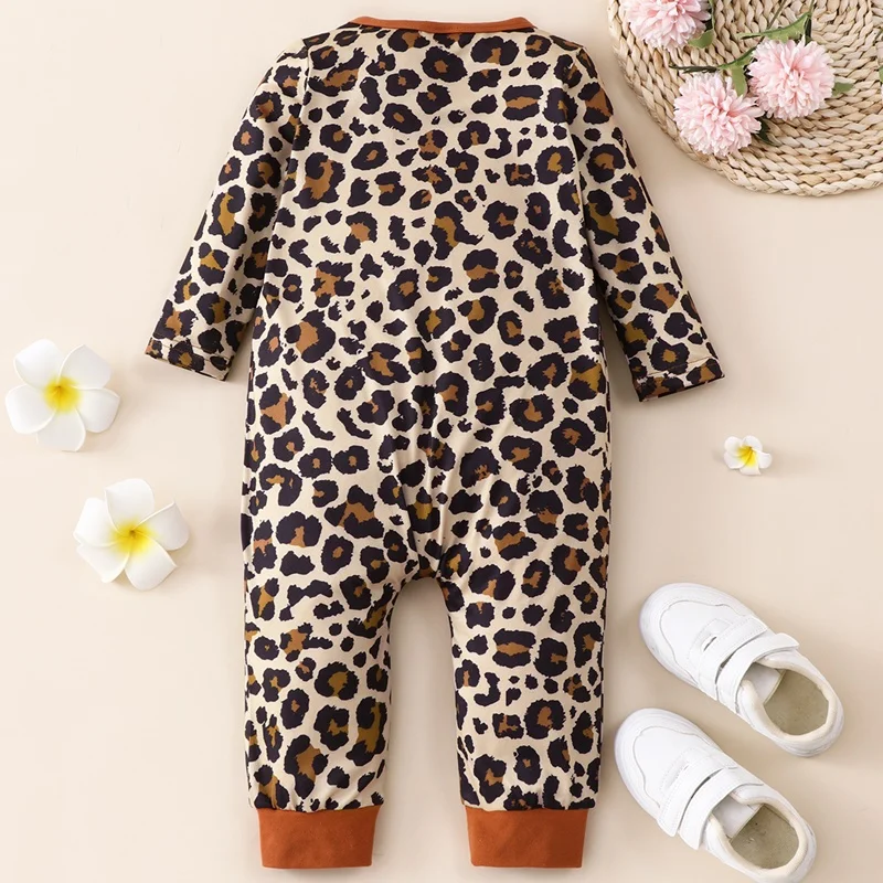 Newborn Kid Girls Clothes Long Sleeve Spring Autumn Leopard Baby Girl Romper Fashion Toddle Girl Clothes Children Jumpsuit 0-18M