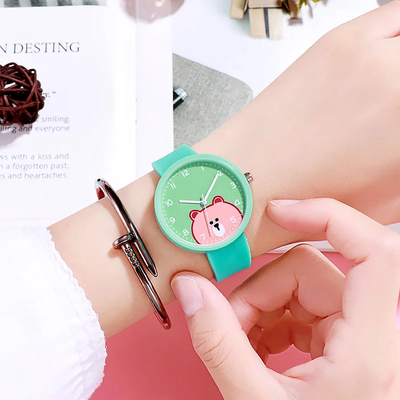 UTHAI CQ81 Children Watch for Girls Boys Kids Teens Cartoon Bear Silicone strap clock wristwatch new