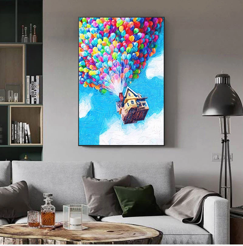 Balloon House UP Movie Print Pixar Poster Oil Painting Wall Art Canvas Painting Adventure Travel Posters Nursery Kids Room Decor