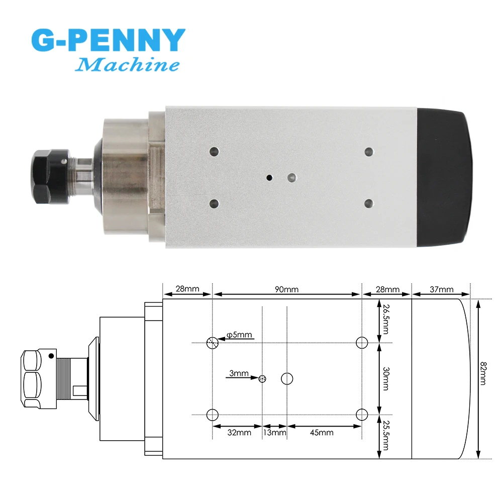 g-penny 1.5kw ER20 air cooled spindle motor square spindle air cooling 4 pcs bearings 0.01mm accuracy for CNC engraving