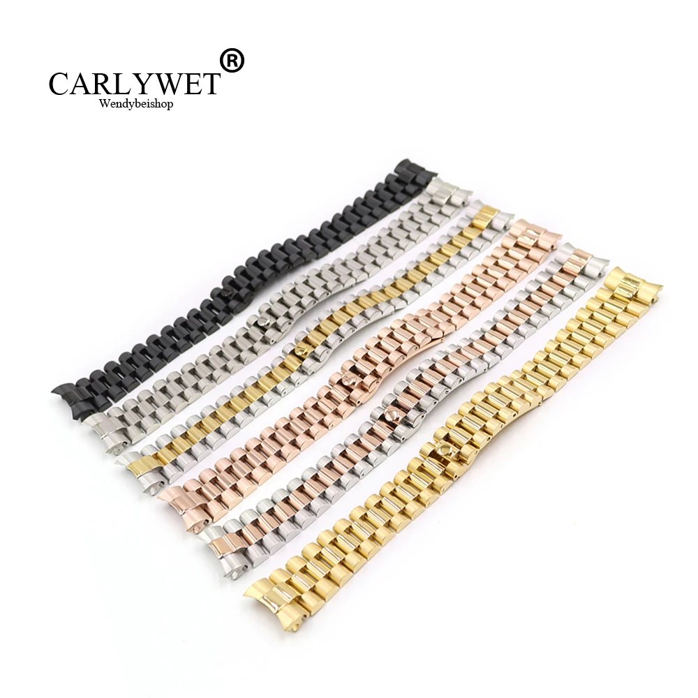 CARLYWET 20mm Gold 316L Stainless Steel Solid Curved End Screw Links Replacement Wrist Watch Band Bracelet For Rolex President