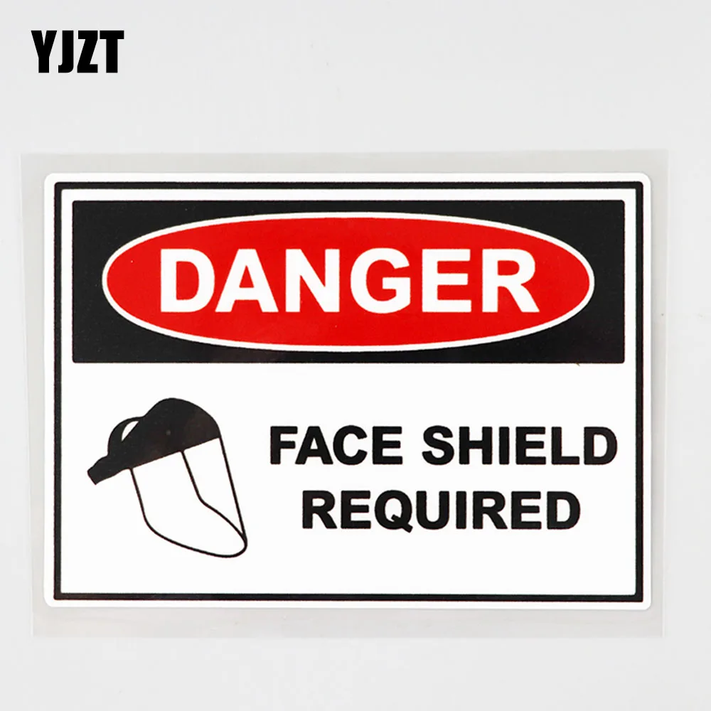 YJZT 12.8CM×8.8CM Danger Face Shield Required Decal Car Sticker PVC12C-0765