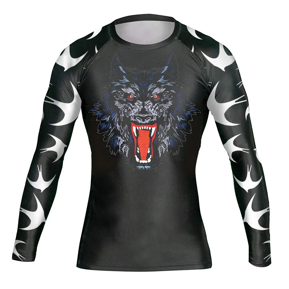 

Mens Wolf howl Bat Long Sleeves MMA compression Training Rash Guards