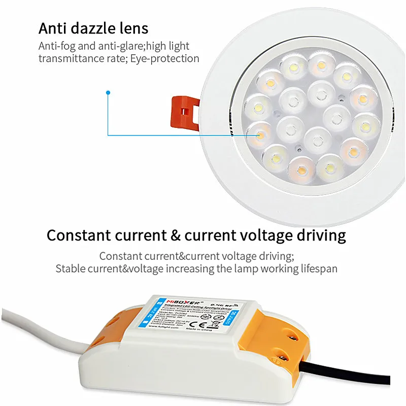 MiBoxer LED Downlight WiFi Smart APP Dimming Round Spot Light 6W 9W 12W 15W RGB Color Changing Light Work With Alexa Google Home