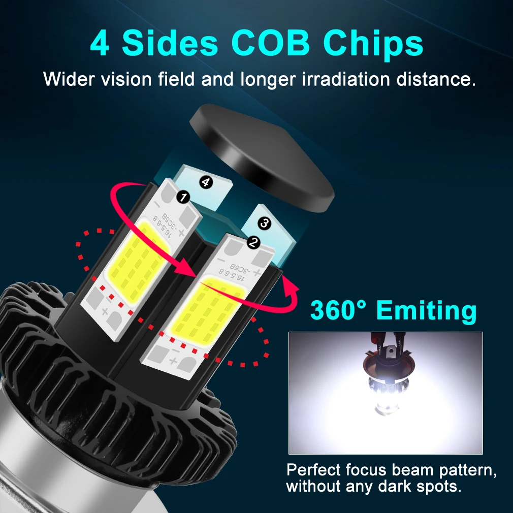 4000LM Motorcycle Headlight LED BA20D H6 H4 Bulbs Hi Lo beam Moto LED Motorbike Headlight Lamp 6000K White 12V