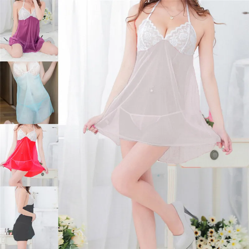 Women Lingerie Lace Robe Dress Babydoll Nightdress Nightgown Sleepwear