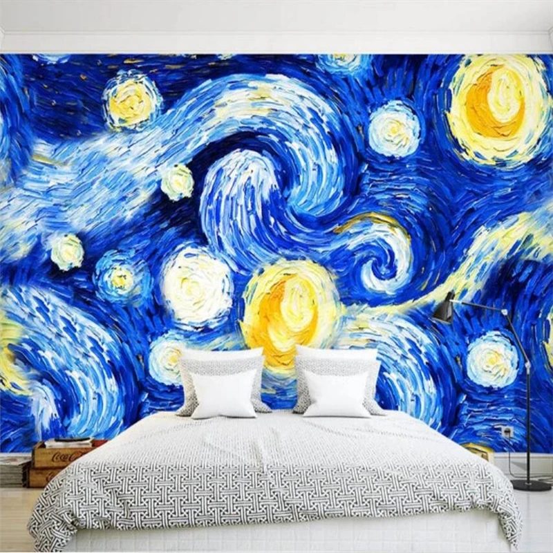 

wellyu Custom wallpaper 3d abstract oil painting starry background wall living room bedroom restaurant cafe wallpaper обои 3d
