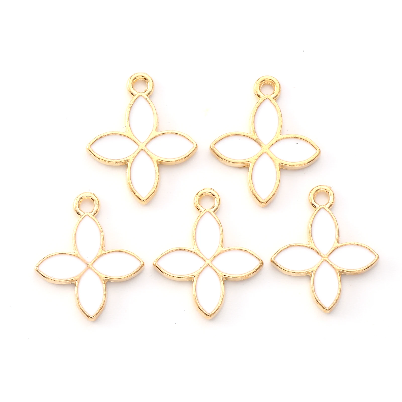 10Pcs Gold Plated Enamel Pendants Oil Drop Four-leaf Flower Charms For Necklace Bracelet Handmade Earring Dangle Jewelry Making