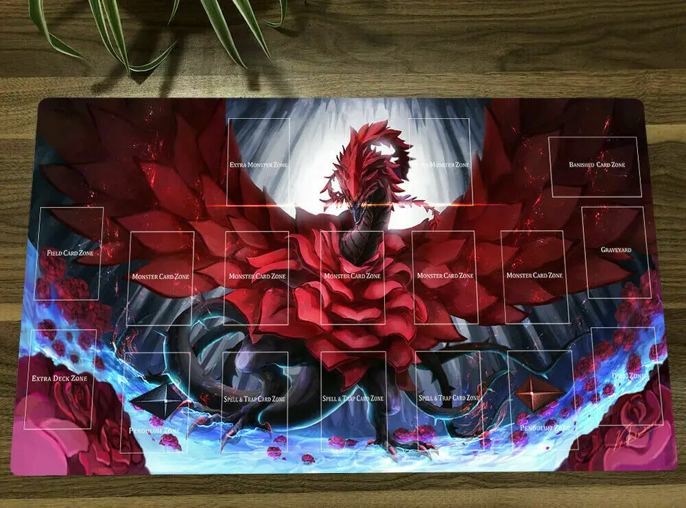 NEW YuGiOh Playmat Black Rose Dragon CCG TCG Trading Card Game Mat Mouse Pad With Zones + Free Bag Gift