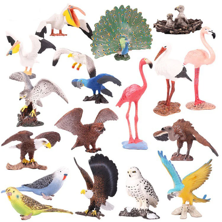 Classic Bird Animal Flamingos Parrot Sea Mew Peacock Owl Ostrich Model Solid PVC Action Figures Miniature Education Toy Kid Gift