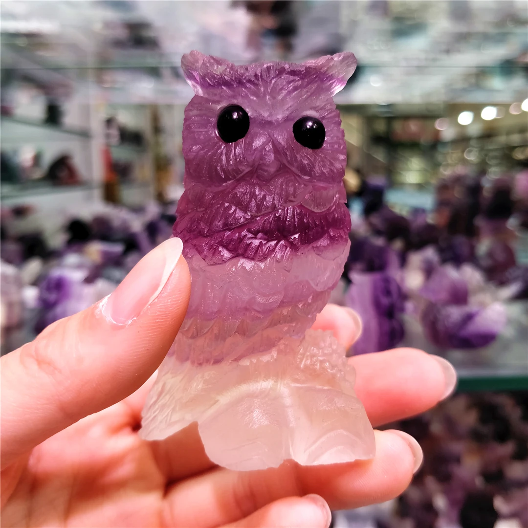 

Natural Fluorite Rainbow Crystal Stone Magic Carved Owl Small Statues Figurine Crafts Jewelry Making For Witches Ornaments Wicca