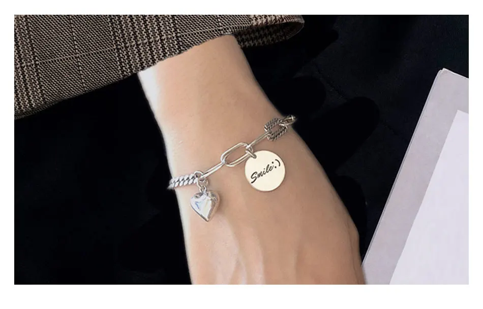 ZDADAN 925 Sterling Silber rundes Herz-Armband mit Gliederkette für Damen, Party-Schmuck, Geschenk – Detail 5