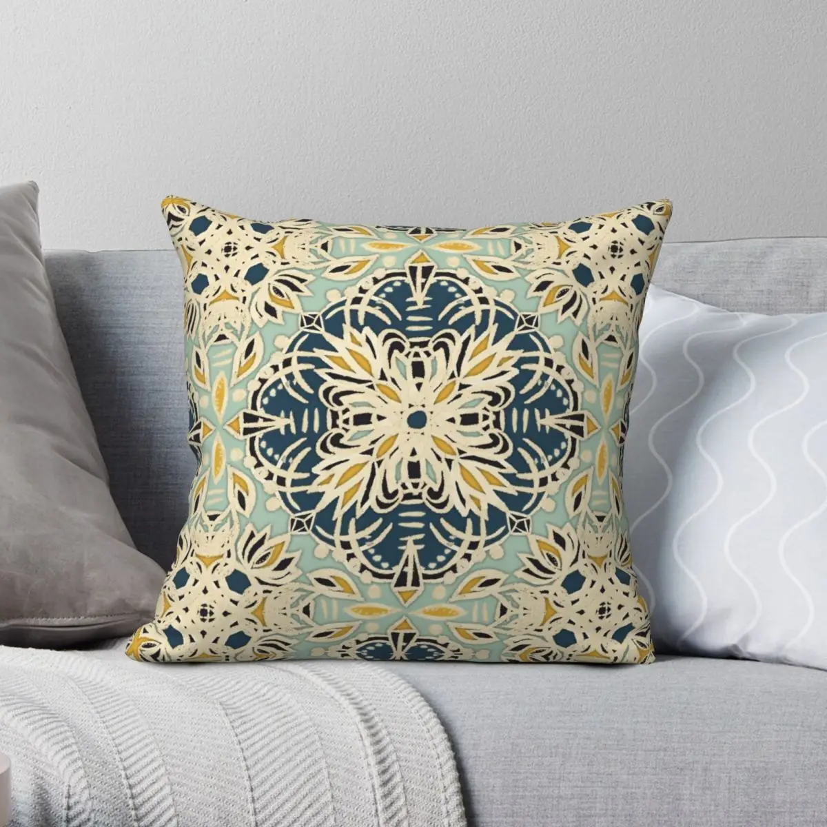 Protea Teal Cream Sage Green Yellow Square Pillowcase Polyester Linen Velvet Pattern Zip Decor Pillow Case Sofa Cushion Cover