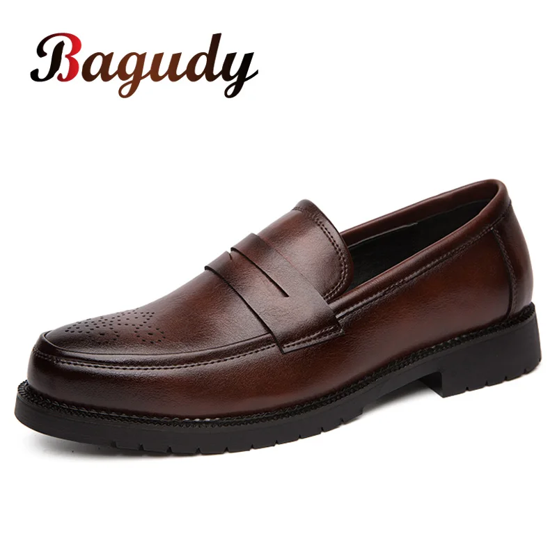 Retro Men Dress Shoes Brogue Style Party Leather Formal Shoes Wedding Shoes Men Flats Leather Oxfords Slip on Fashion Loafers 46