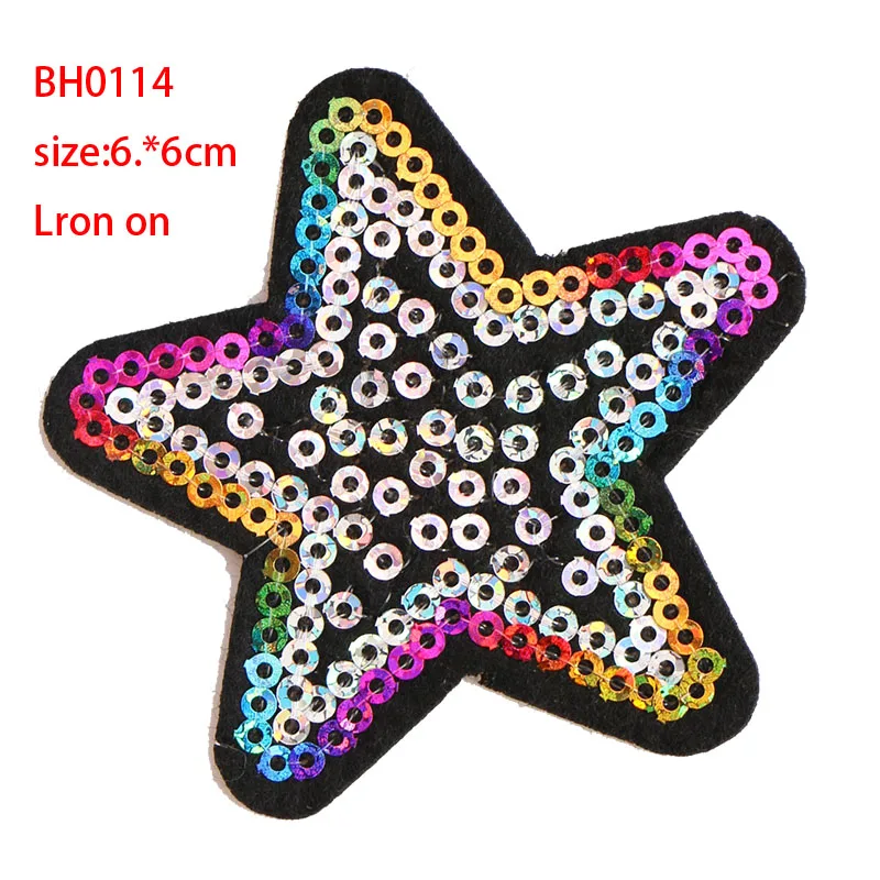 Sequined colorful stars icon Embroidered Iron on Patches for Clothing DIY Stripes Clothes Patchwork Stickers Custom Badges