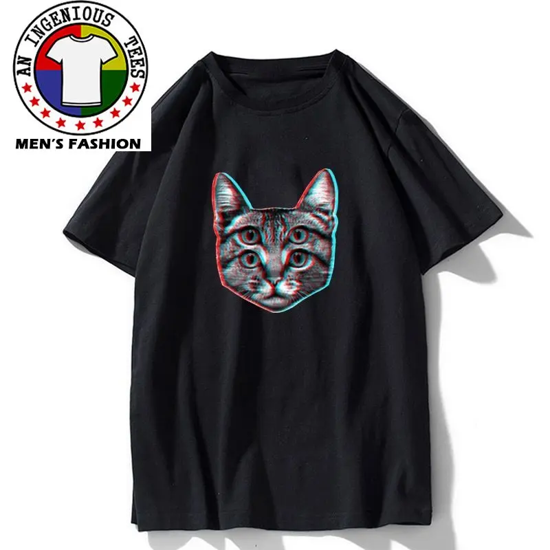 Premium Cotton Summer Loose Cat Print Men Top T Shirt Cool Funny O-Neck Men Tshirts Oversized Men Top T Shirt Tops Tee Shirts