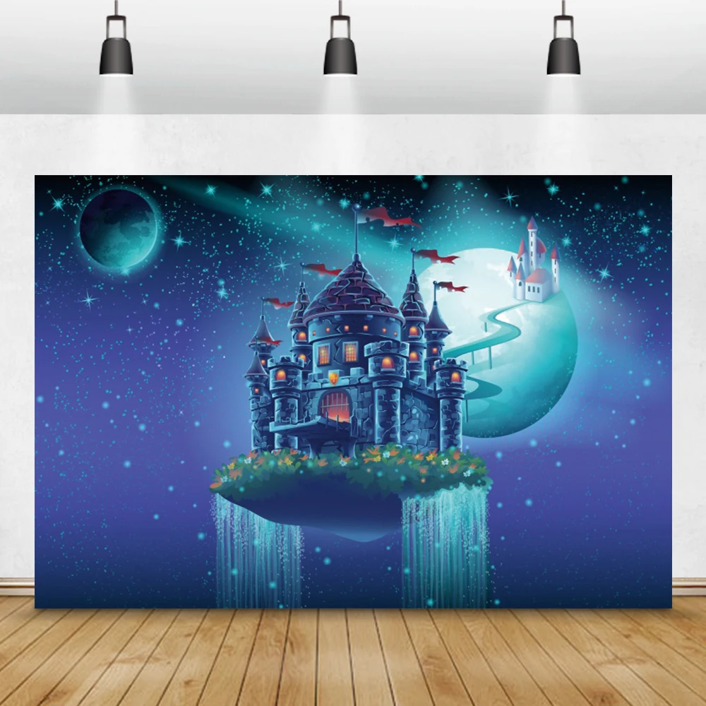Fairytale Castle Night Scene Photography Contexto, Princesa Retrato, Baby Shower, Aniversário Photocall Cartaz, Família Photo Background