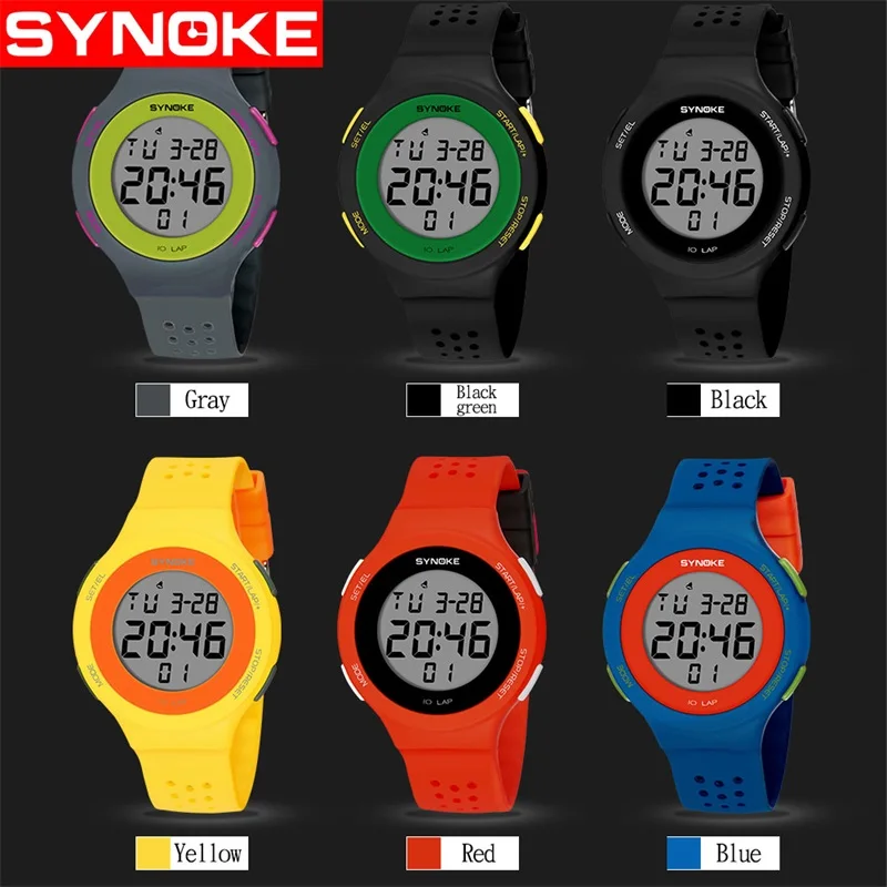 SYNOKE Men Watches Fashion Digital Led Electronic Outdoors Sport Waterproof Alarm PU Wristwatch Military Chronograph Clock