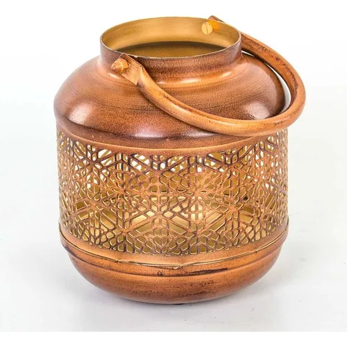 Euro Flora Rust-Colored Metal Candle Holder Lantern 14x17 cm