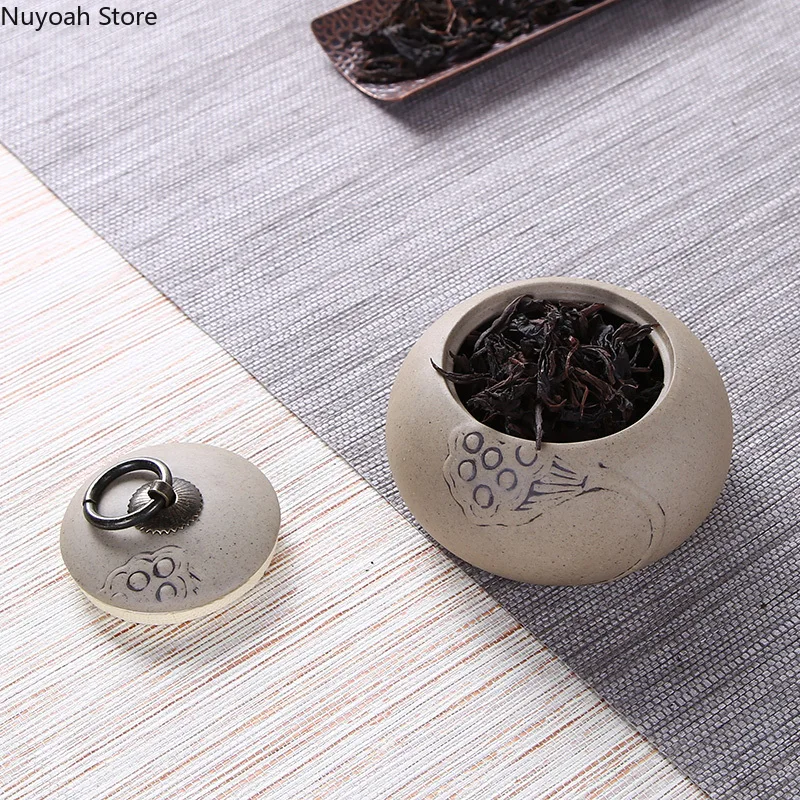 Tea Caddy Ceramic Purple Clay Stoneware Big and Small Tea Sealed Pot Pu'er Tea Storage Box Tea Table Decoration Accessories