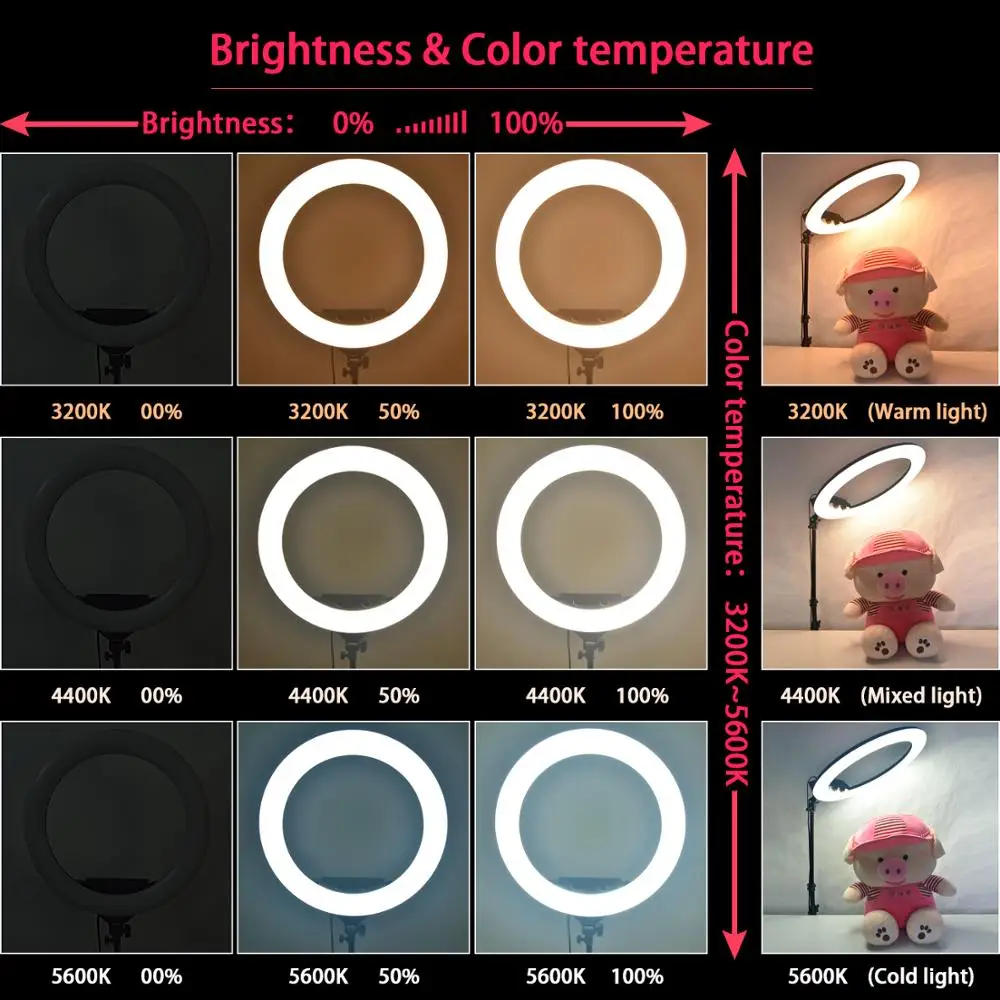 Fosoto 22/18 Polegada luz do anel 3200-5600k luz fotográfica led anel lâmpada com tripé remoto usb para o estúdio da câmera do telefone youtube