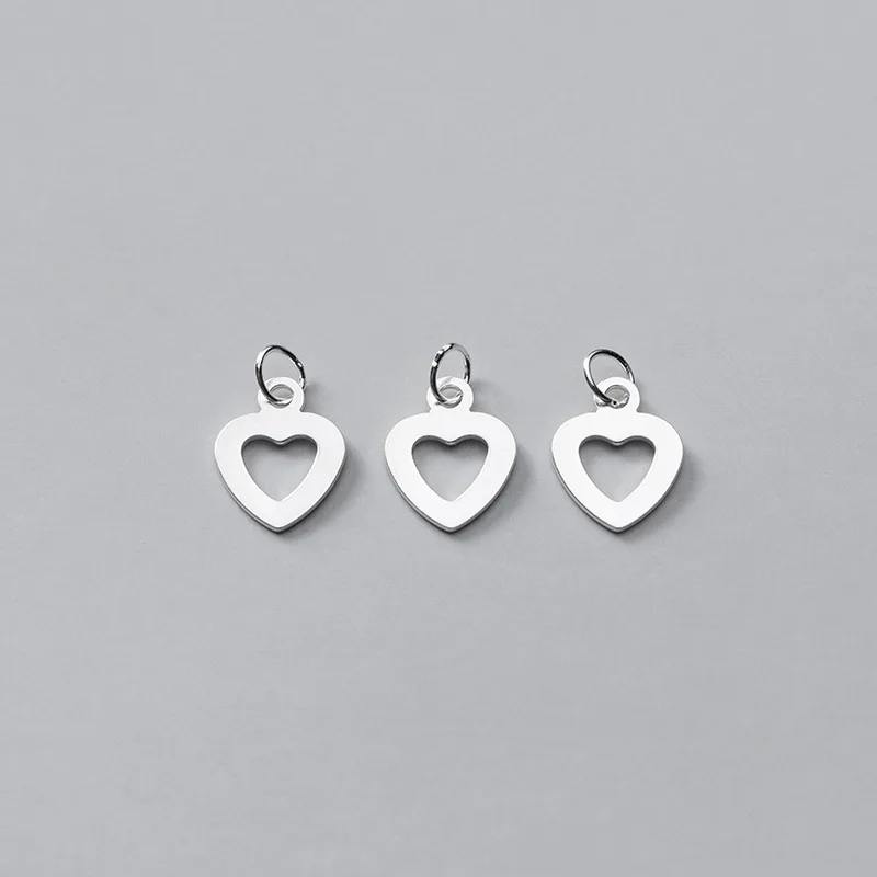 2pcs 925 Sterling Silver Sweet Heart Dangler Charms Entire S925 Silver Fancy Women Necklace Hearts Pendants DIY Jewelry Findings