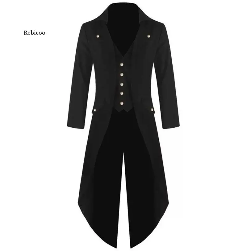 Fantasia vitoriana para homens, roupa preta fashion casaco de trench gótico steampunk para adultos