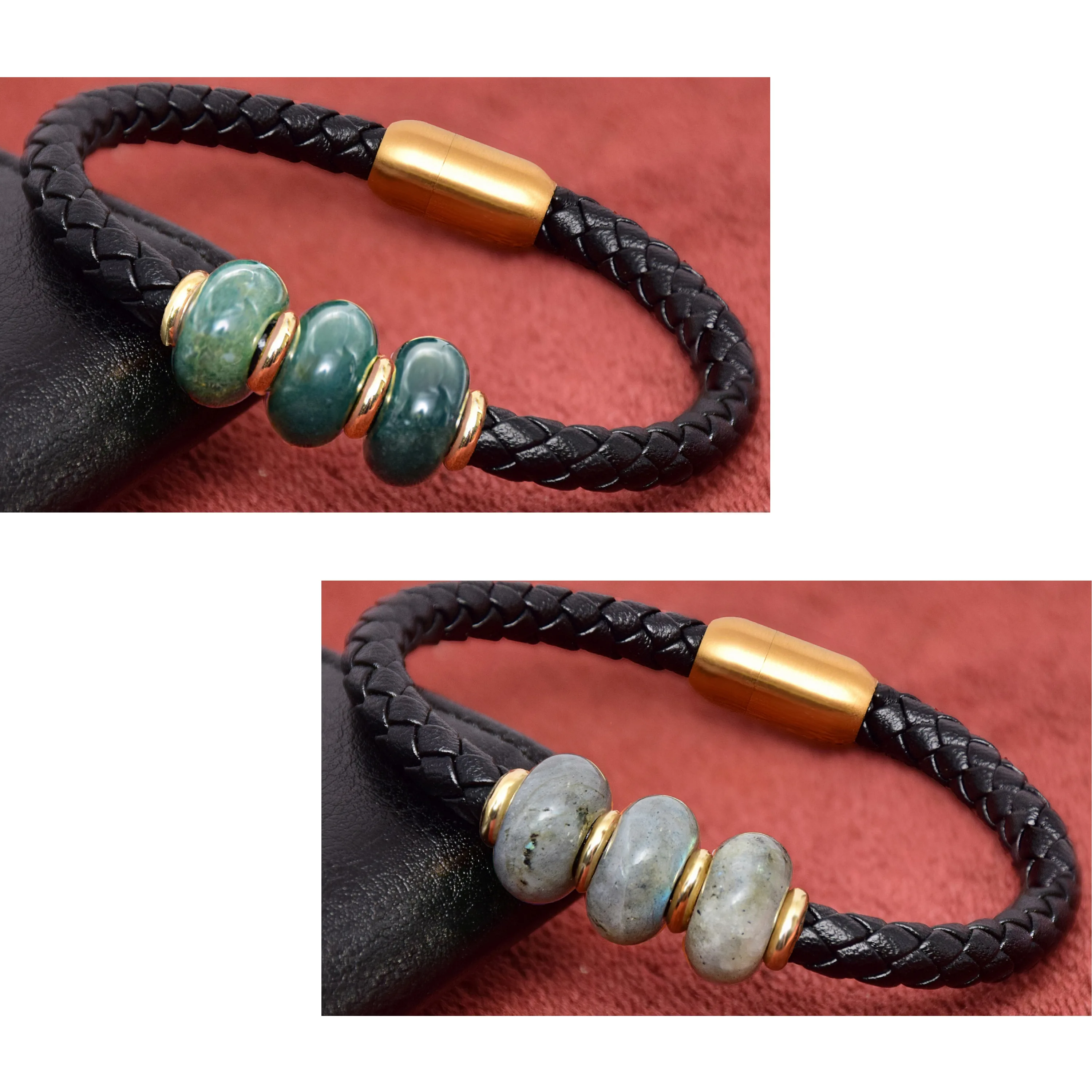 Punk Genuine Leather Men Bracelet 2020 Charms Natural Stone Beads Bracelet Mens Stainless Steel Jewelry Friends Gift