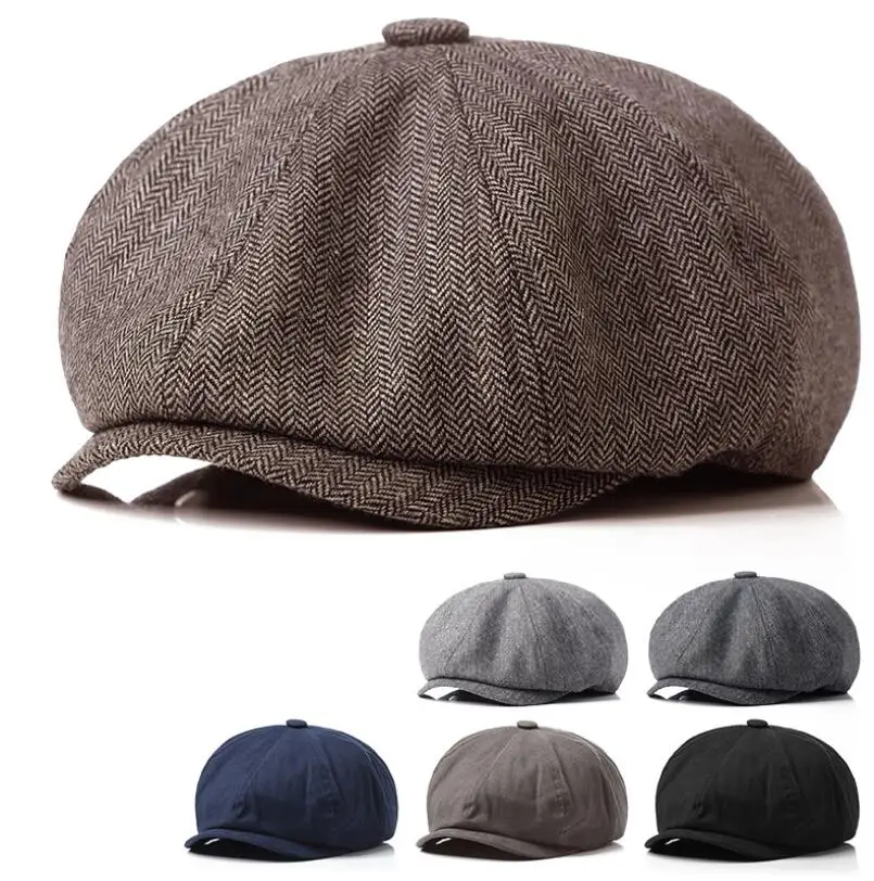 beret hat men Peaky Blinders cap artist hat Autumn New Vintage Herringbone Octagon Cap Women\'S Casual Pumpkin Hat