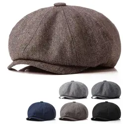 Beret kapelusz mężczyźni Peaky Blinders czapka artysta kapelusz jesień nowy Vintage w jodełkę Octagon czapka damska Casual kapelusz dyni