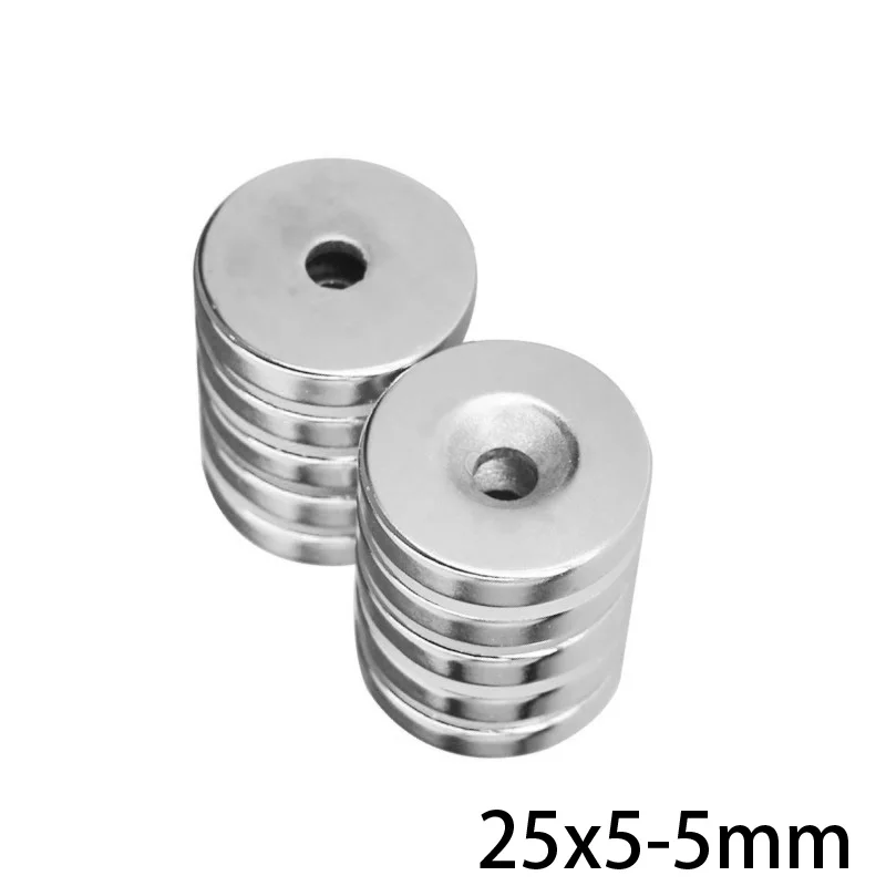 2~20PCS 25x5-5 mm Permanent NdFeB Strong Magnets 25*5 mm Hole 5mm Round Countersunk Neodymium Magnetic Magnet 25X5-5mm 25*5-5