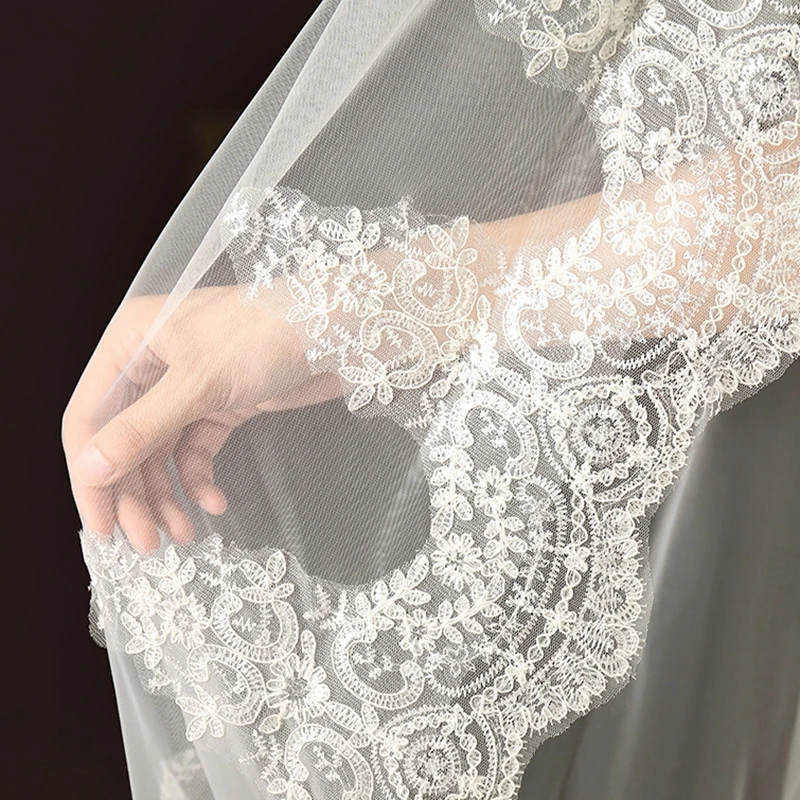 Nuovo arrivo bianco avorio velo da sposa lungo bordo in pizzo 3 metri lunghi sposa accessori da sposa veli da sposa veu de noiva longo