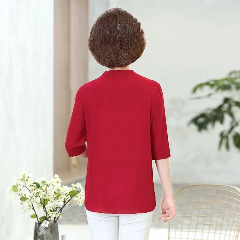 Oversized 5xl 3/4 Sleeve Mom Chiffon Causal Blusas Summer Loose Plus Size Tops Korean Fashion Chic Shirt Elegant Thin Camisas