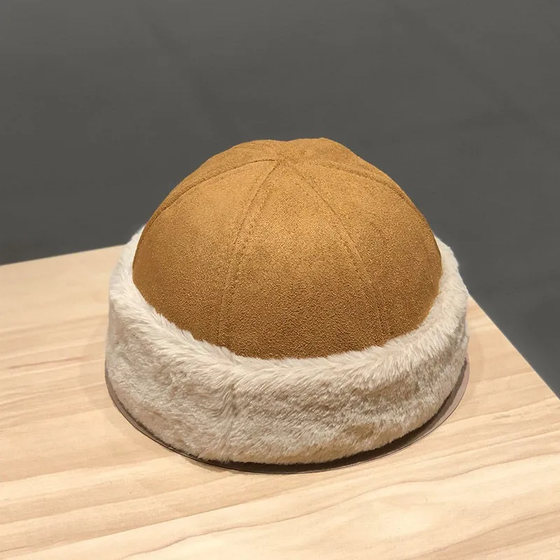 

Unisex Melton Wool Skull Cap Beanie Retro Curling Winter Warm Thick Suede Hat