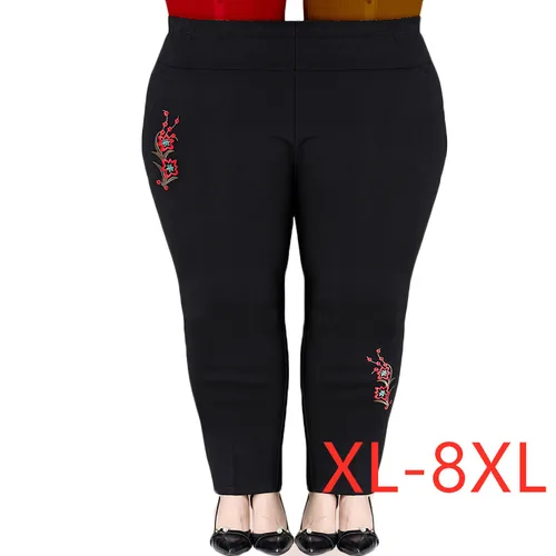 Imagen 1 del producto Pantalones de mujer de mediana edad de talla Extra grande XL-8XL otoño nuevos pantalones casuales elásticos de cintura alta pantalones cálidos de terciopelo grueso de invierno 282