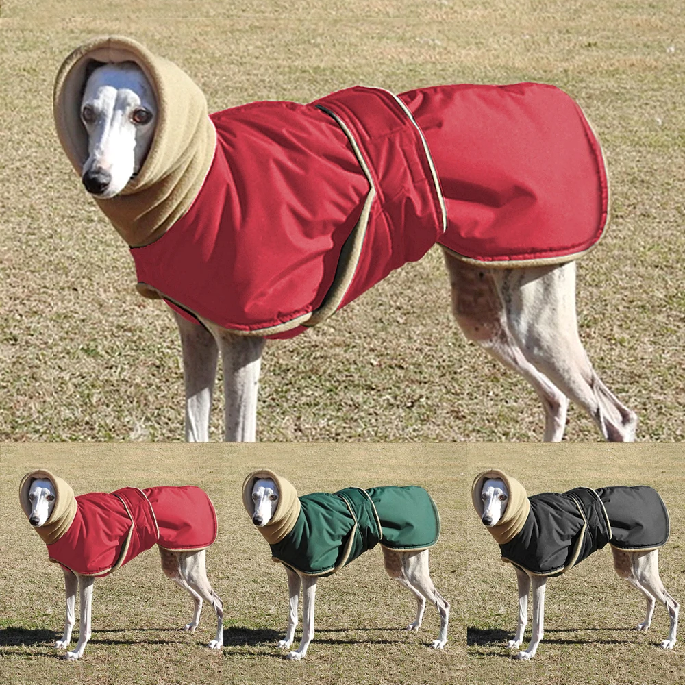 Winter Warm Dog Clothes Waterproof Thick Dog Jacket Clothing Red Black Dog Coat with Leash Hole for Medium Large Dogs Greyhound