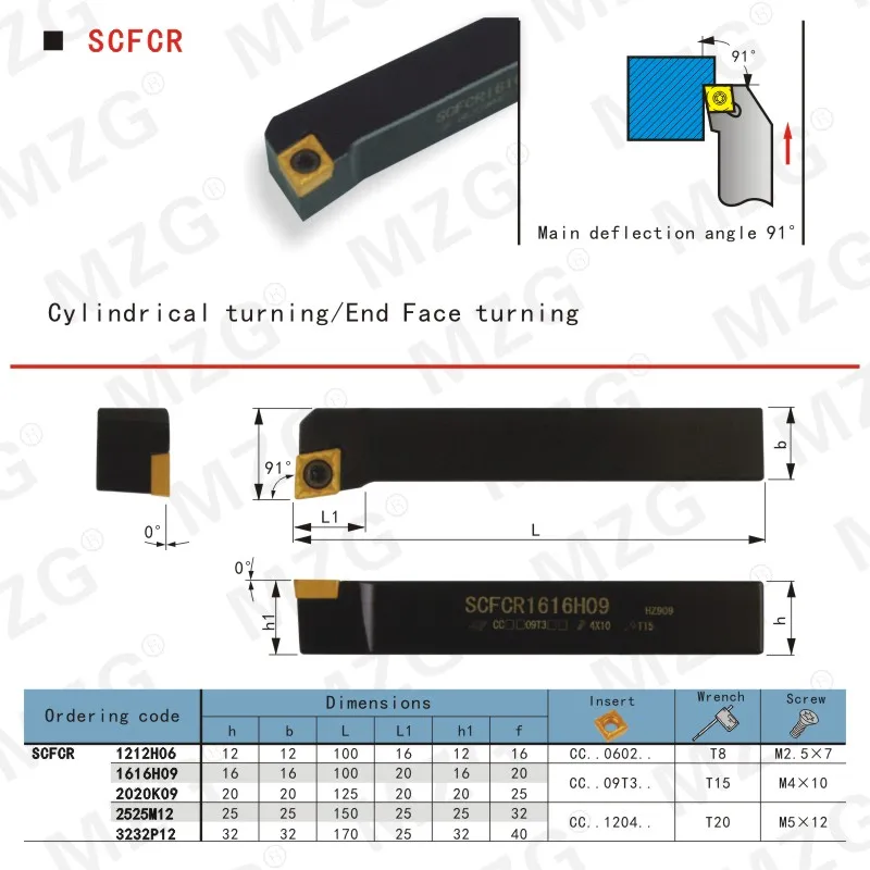 MZG 12mm 16mm SCFCR 1212H09 CNC Turning Arbor Lathe Cutter Bar Hole Processing Clamped Steel Toolholders External Boring Tool