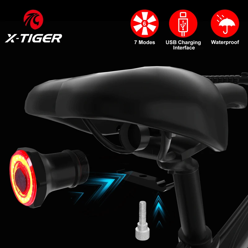 X-TIGER Smart Bicycle Rear Light Auto Start Stop Brake Sensing Waterproof Bicycle Taillight USB Charge Flashlight Bike Light