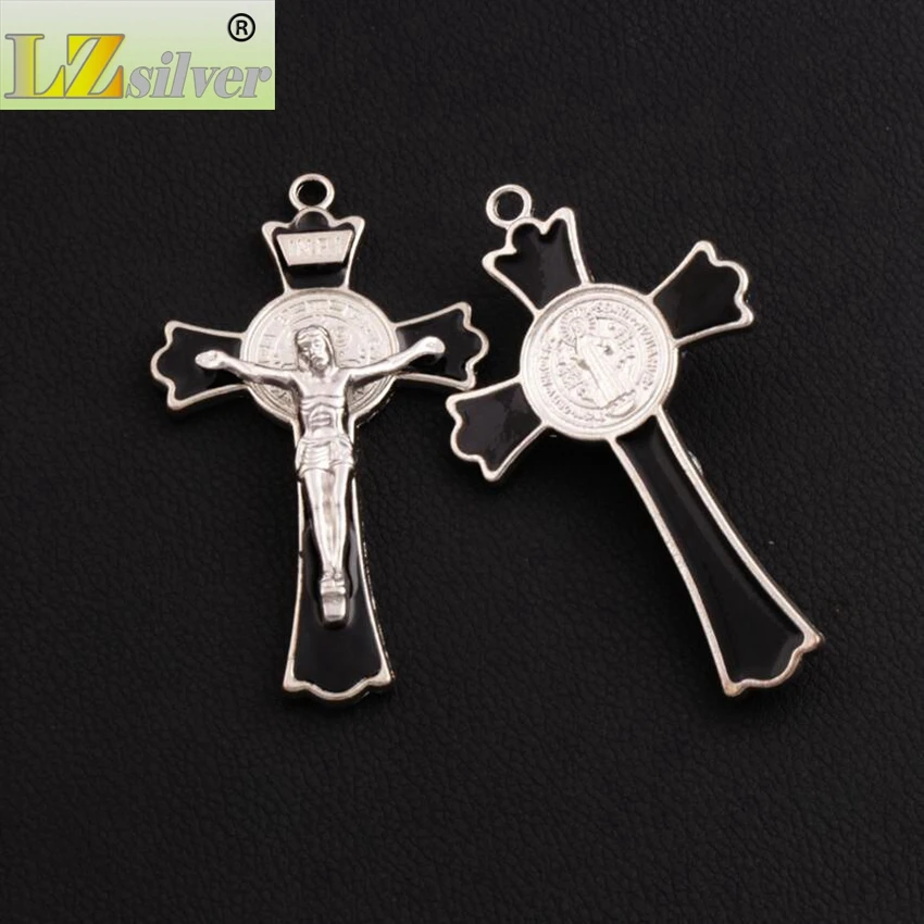 12 sztuk dużo emalia Saint Benedict Medal krucyfiks krzyż Spacer paciorki wisiorki biżuteria ze stopu DIY L1726 7.2x4.5cm