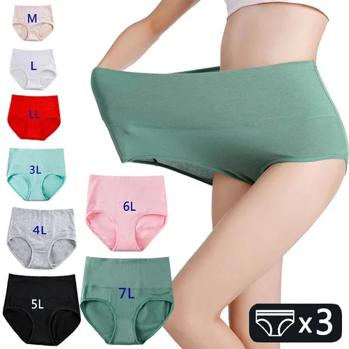 Ropa interior de talla grande para mujer, bragas de cintura alta, lencería, calzoncillos de algodón, ropa interior íntima femenina transpirable, 3 uds.