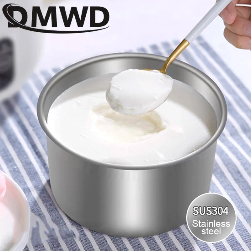 DMWD Automatic Electric Yogurt Maker Multifunction Stainless Steel Leben Container Natto Rice Wine Machine Four Yoghurt Cups 1L