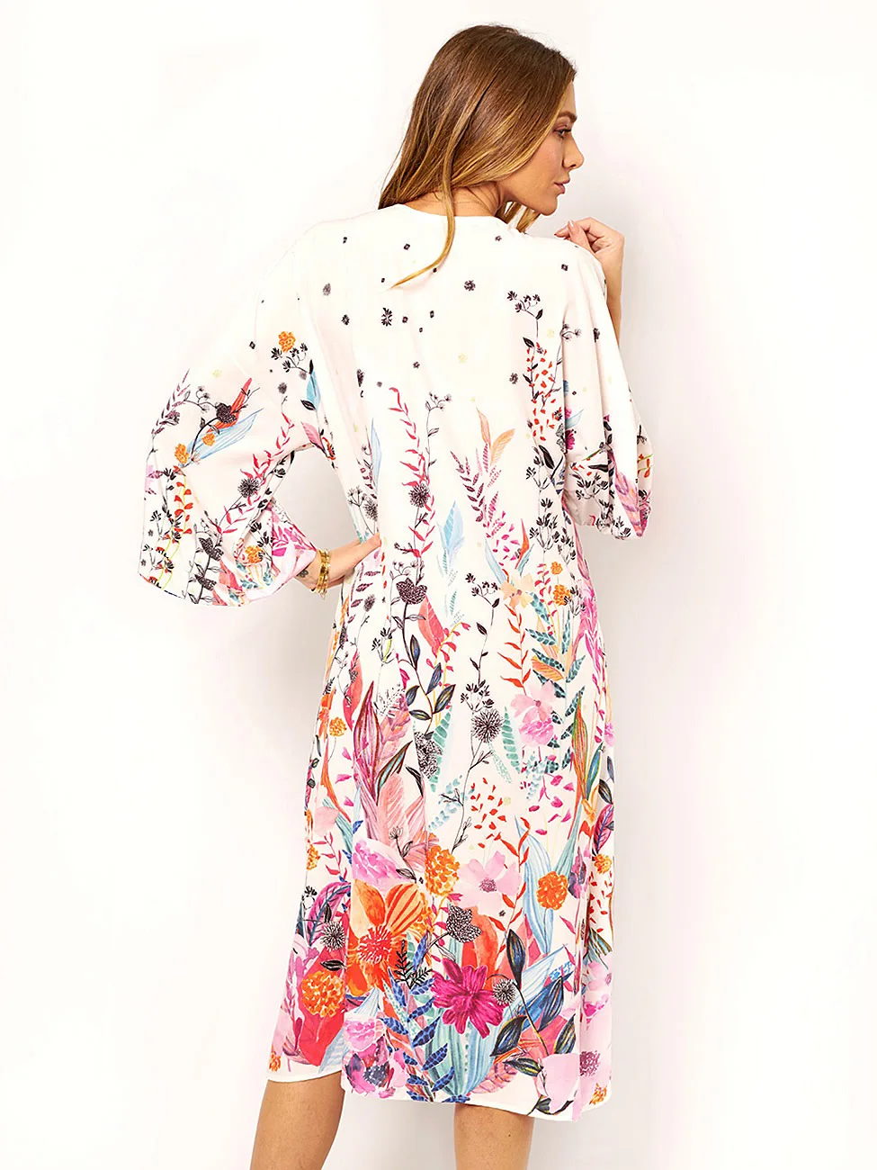 Teelynn Wit Bloemenprint Losse Bikini Cover Up Vrouwen Kimono Robe Oversize Zomer Vest Boho Strand Lange Blouse Tuniek Kiel