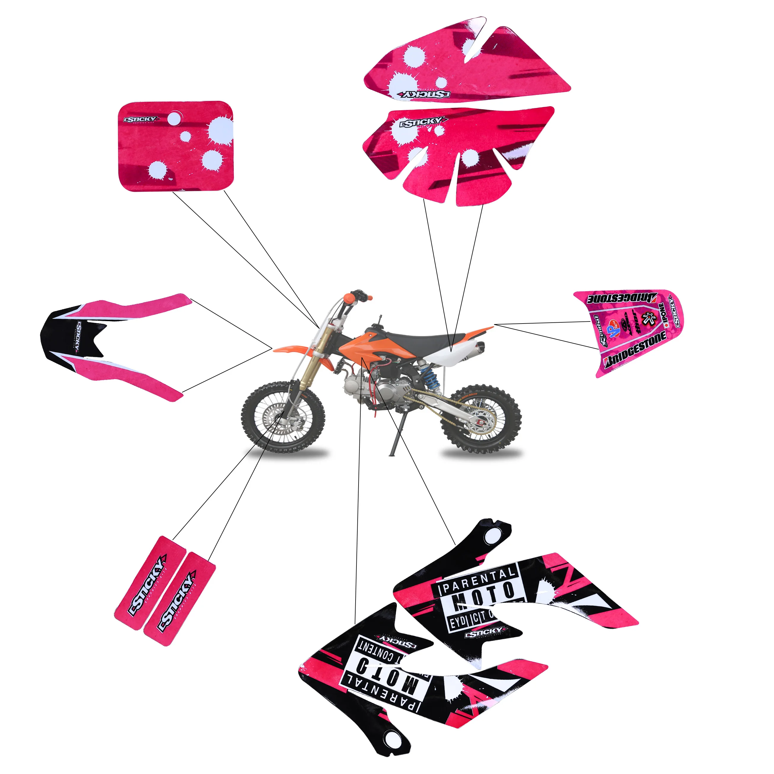 TDPRO PINK Ornamental Sticker Decals Graphic Emblems Decoration For Dirt Pit Bike CRF 50 CRF50 XR50 Honda