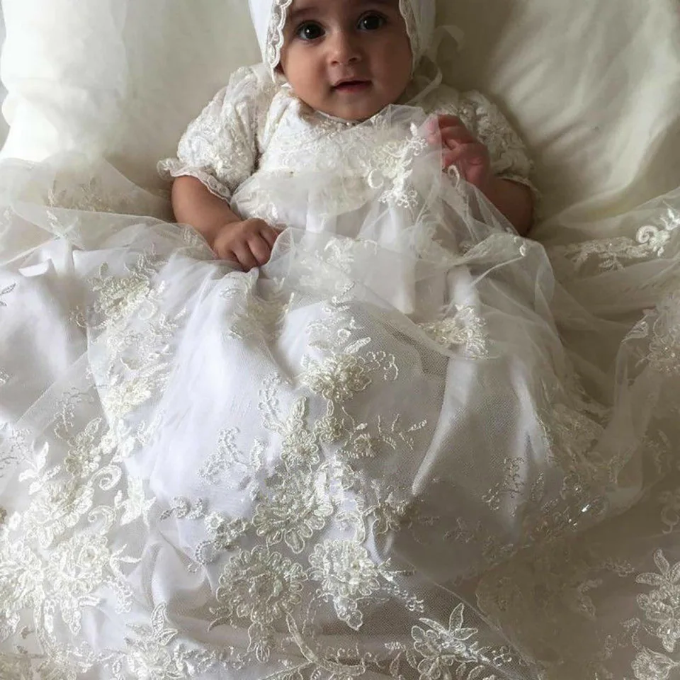 Robe de soirée en dentelle blanche pour filles, vêtements de cérémonie pour enfants, anniversaire, noël, ligne A, fleurs personnalisées, nouvelle collection