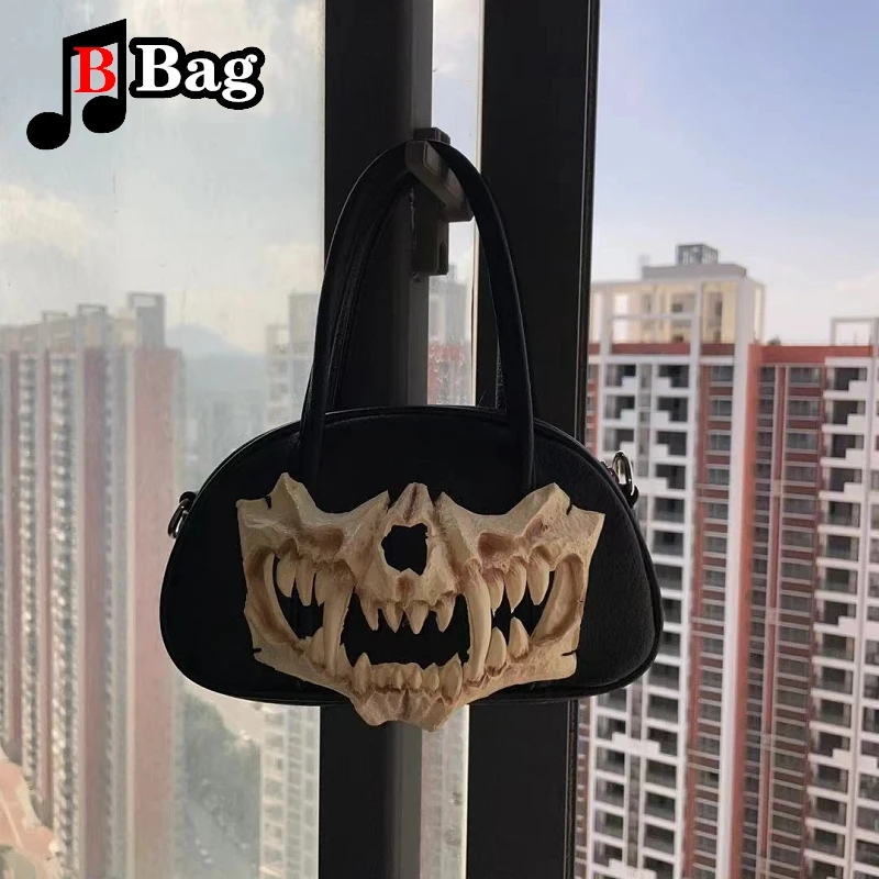 Gothic Womens Hot Girl retro Handbag Y2K Skeleton Sharp teeth Mask messenger bag Fashion Halloween shoulder bag Tote