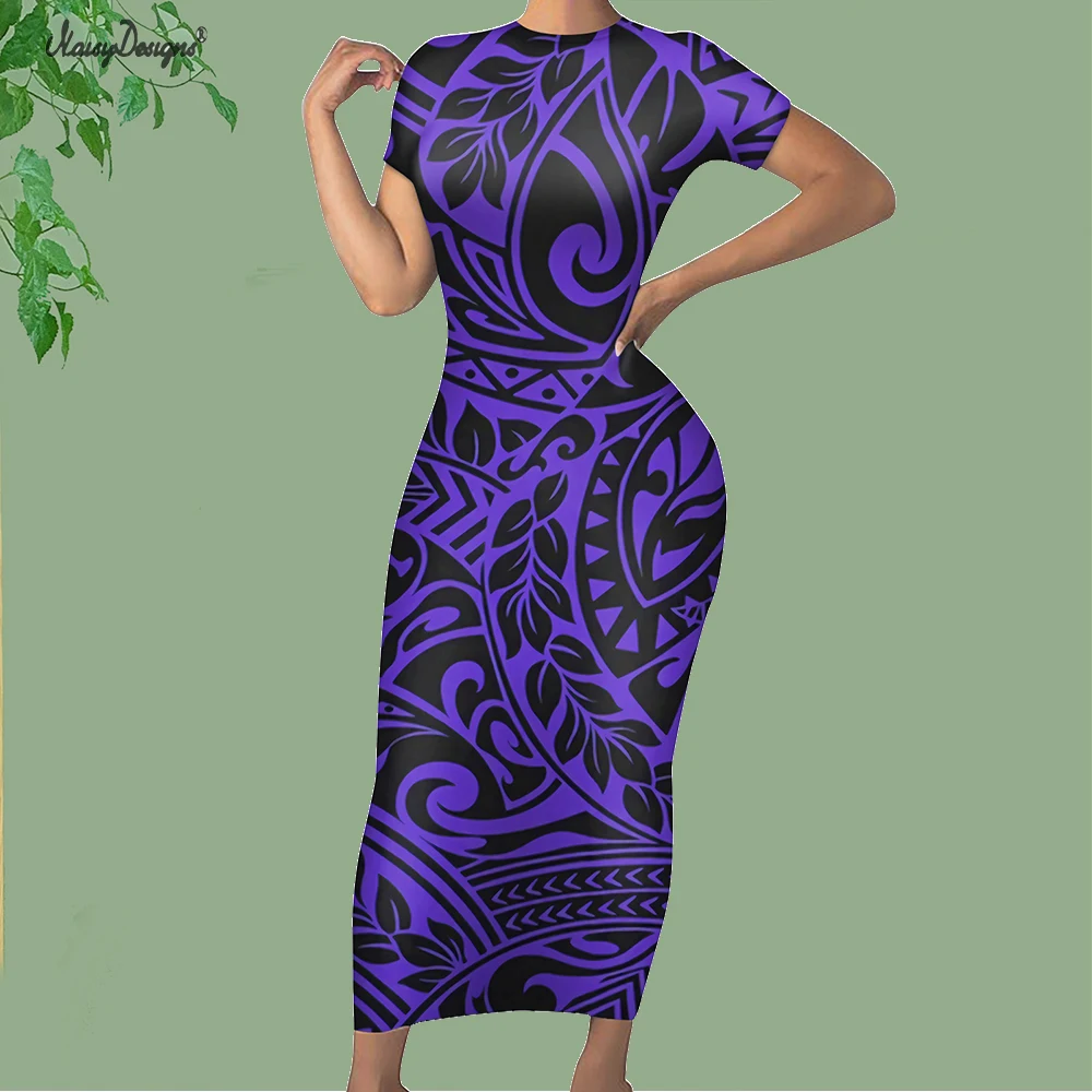 Noisydesigns Purple Women Sexy Bodycon Dress Polynesian Hawaiian Tapa Pattern Print Fashion Female 4XL Women Clothing